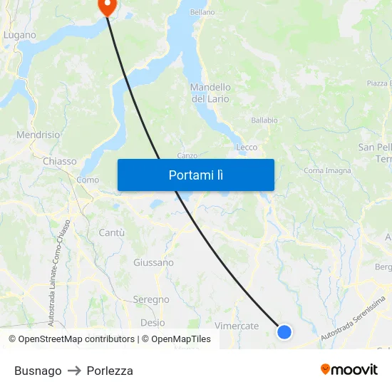Busnago to Porlezza map