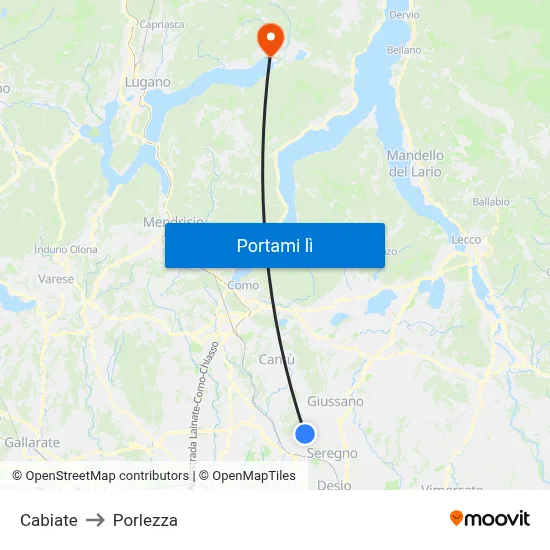 Cabiate to Porlezza map