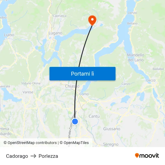 Cadorago to Porlezza map