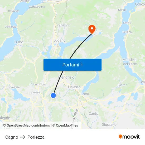 Cagno to Porlezza map