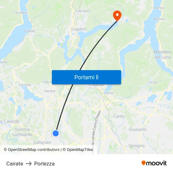 Cairate to Porlezza map