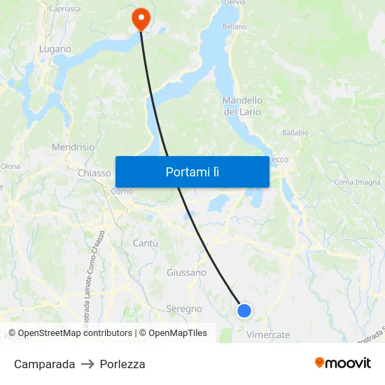 Camparada to Porlezza map