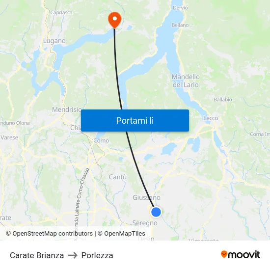 Carate Brianza to Porlezza map