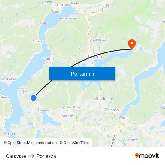 Caravate to Porlezza map