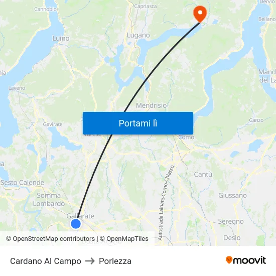 Cardano Al Campo to Porlezza map