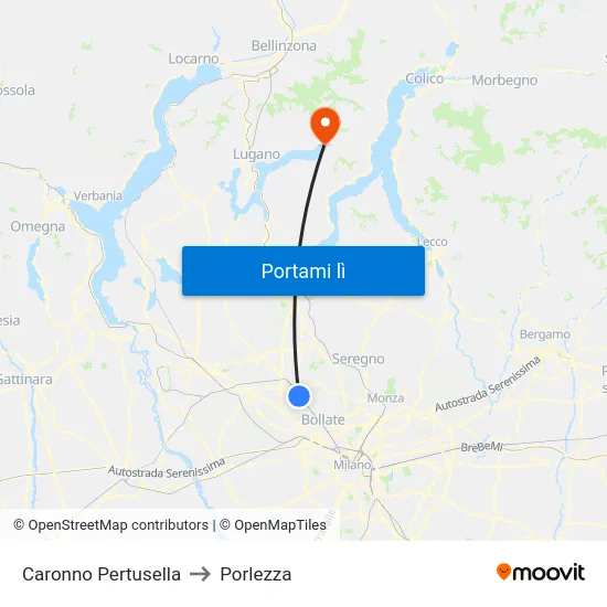 Caronno Pertusella to Porlezza map