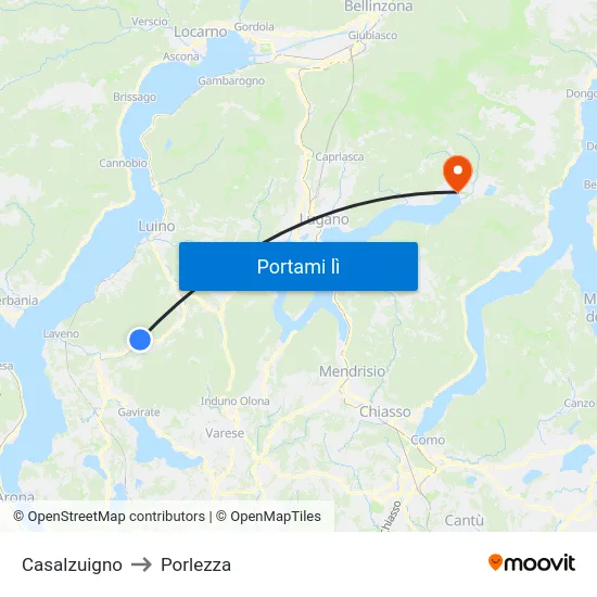 Casalzuigno to Porlezza map