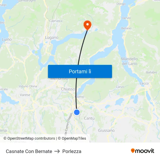 Casnate Con Bernate to Porlezza map