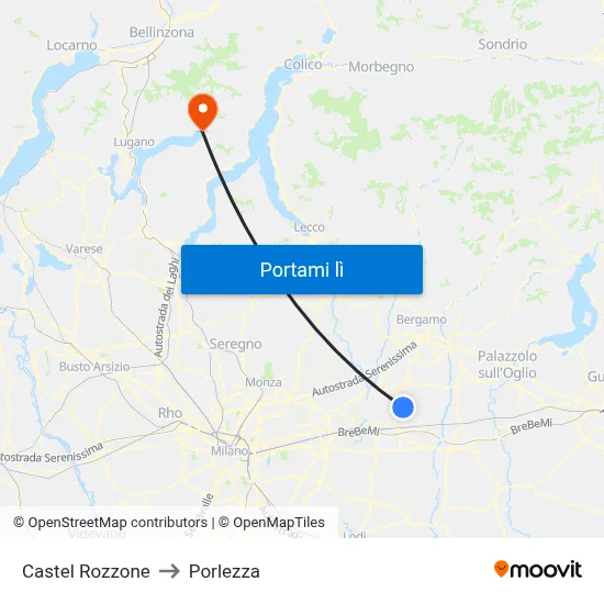 Castel Rozzone to Porlezza map