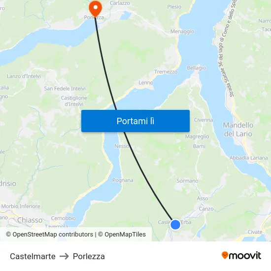 Castelmarte to Porlezza map
