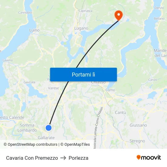 Cavaria Con Premezzo to Porlezza map