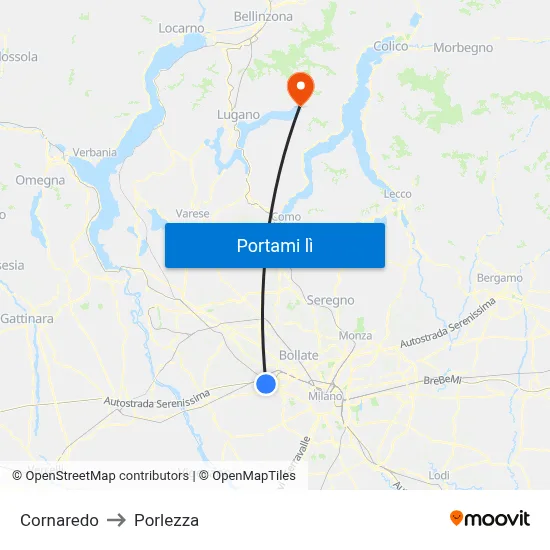 Cornaredo to Porlezza map