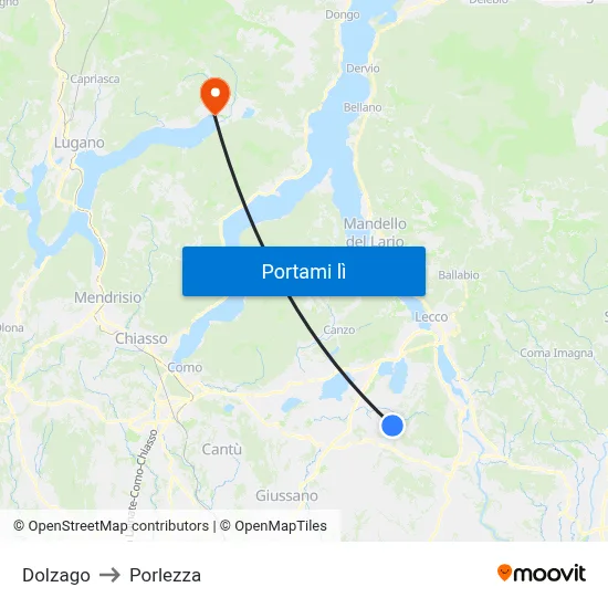 Dolzago to Porlezza map
