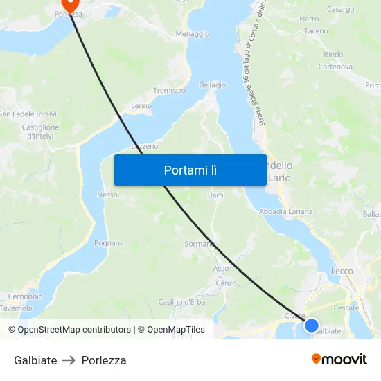 Galbiate to Porlezza map