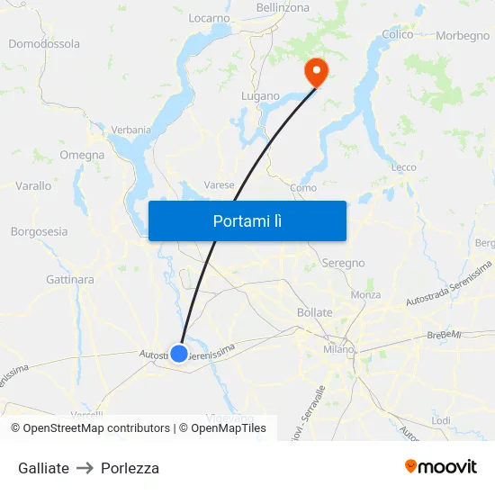 Galliate to Porlezza map