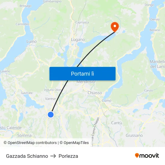 Gazzada Schianno to Porlezza map