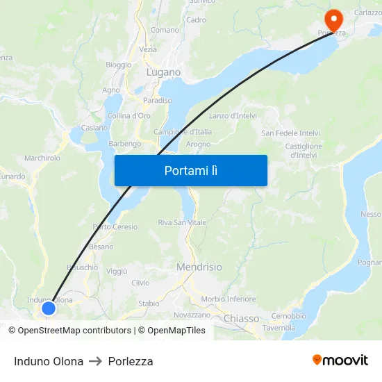Induno Olona to Porlezza map