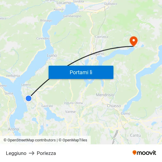 Leggiuno to Porlezza map