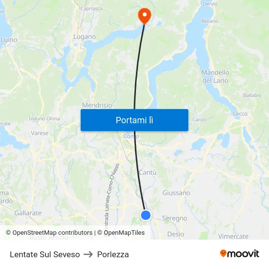 Lentate Sul Seveso to Porlezza map