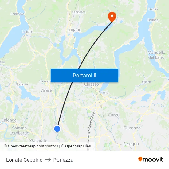 Lonate Ceppino to Porlezza map