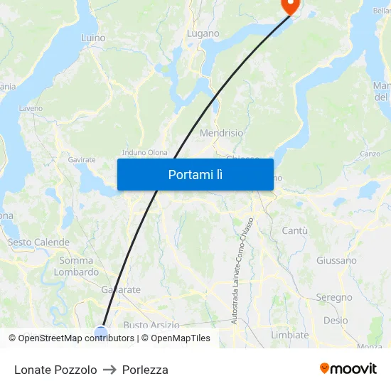 Lonate Pozzolo to Porlezza map