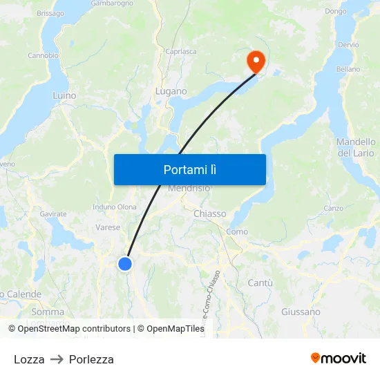 Lozza to Porlezza map