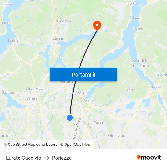 Lurate Caccivio to Porlezza map