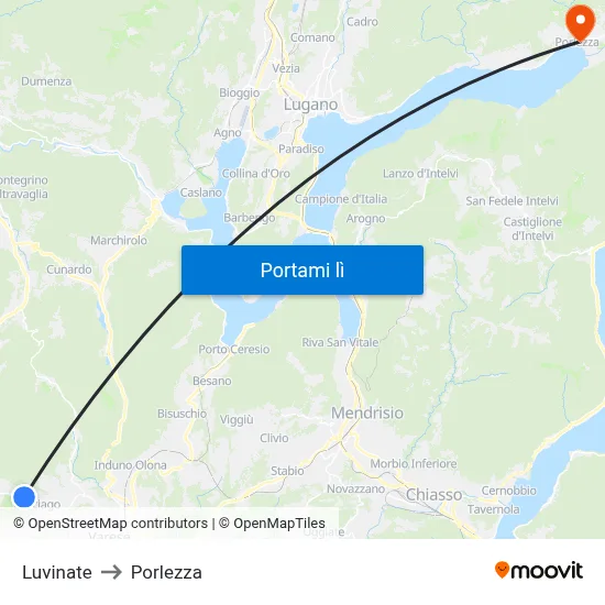 Luvinate to Porlezza map