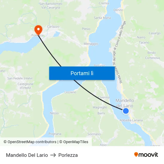 Mandello Del Lario to Porlezza map