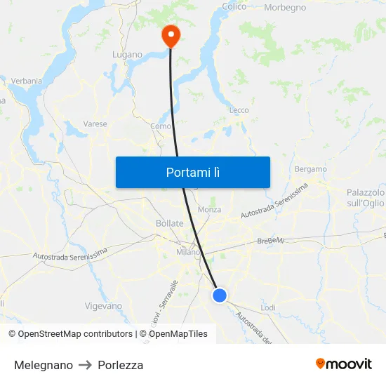 Melegnano to Porlezza map