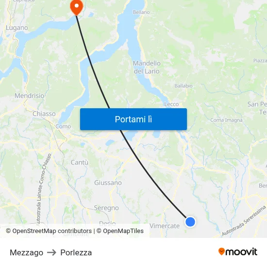 Mezzago to Porlezza map