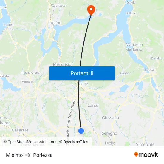 Misinto to Porlezza map