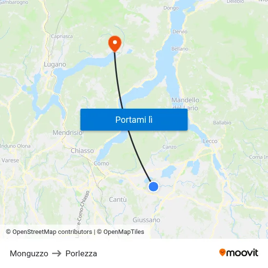 Monguzzo to Porlezza map