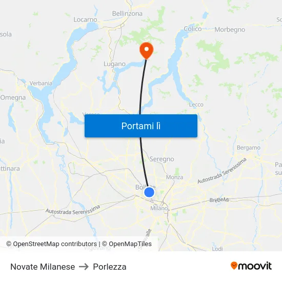 Novate Milanese to Porlezza map