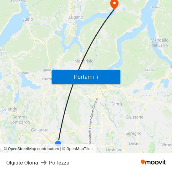 Olgiate Olona to Porlezza map