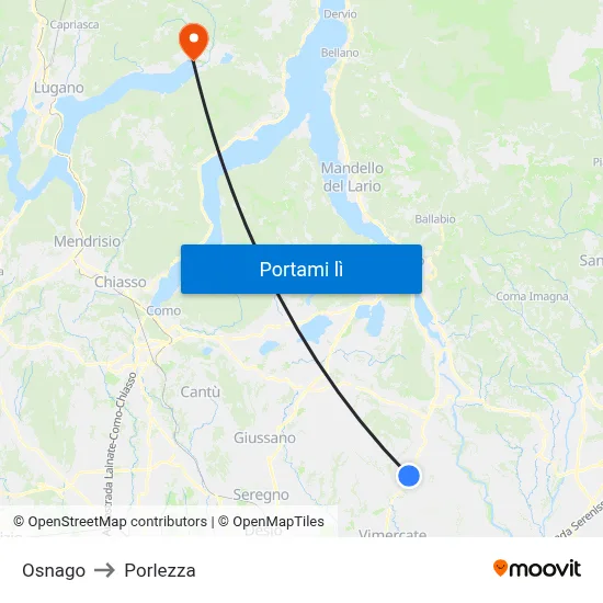 Osnago to Porlezza map