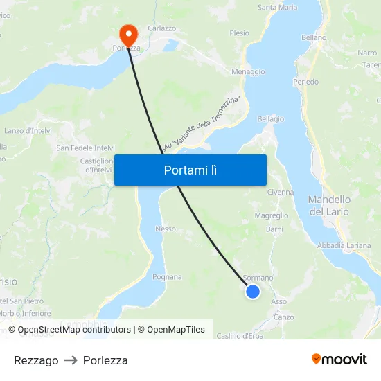 Rezzago to Porlezza map