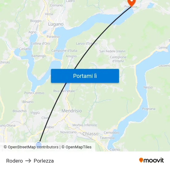 Rodero to Porlezza map