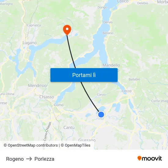 Rogeno to Porlezza map