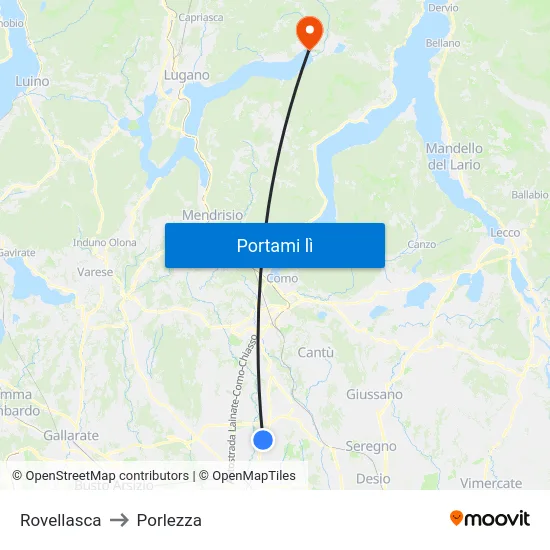 Rovellasca to Porlezza map