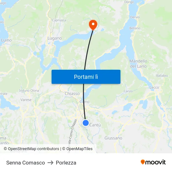Senna Comasco to Porlezza map
