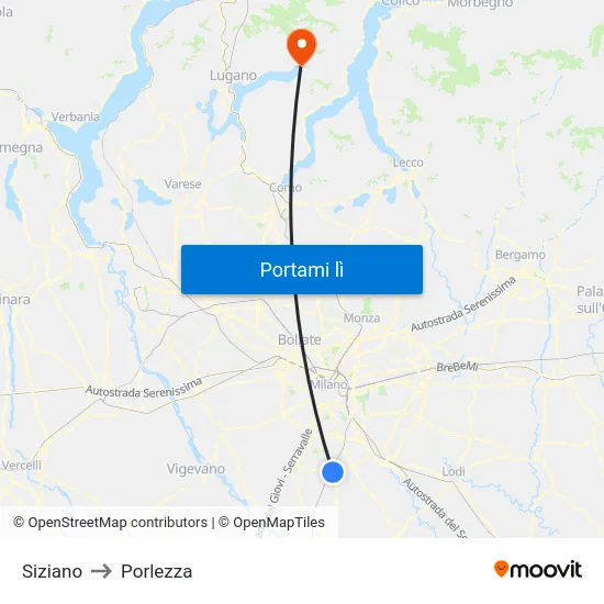 Siziano to Porlezza map