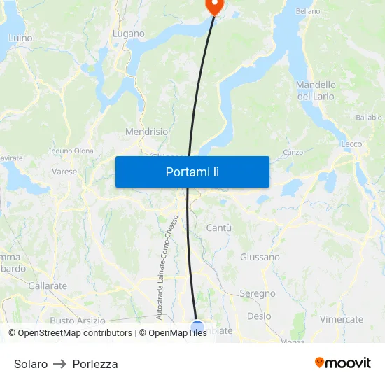 Solaro to Porlezza map