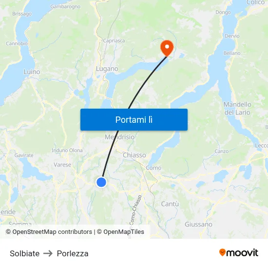 Solbiate to Porlezza map