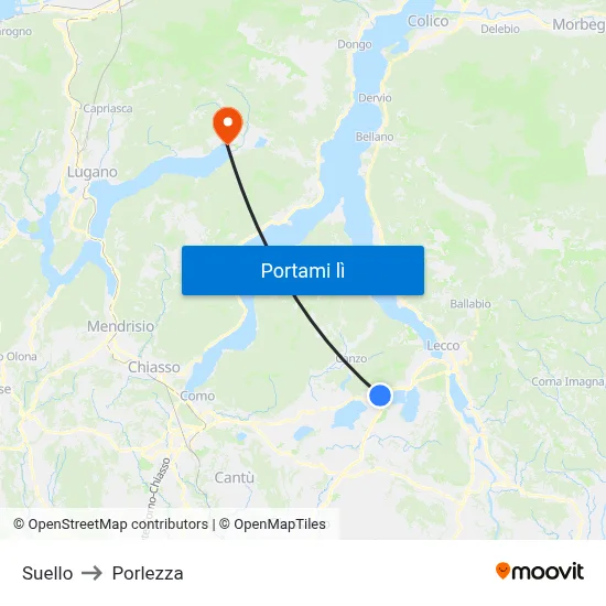 Suello to Porlezza map