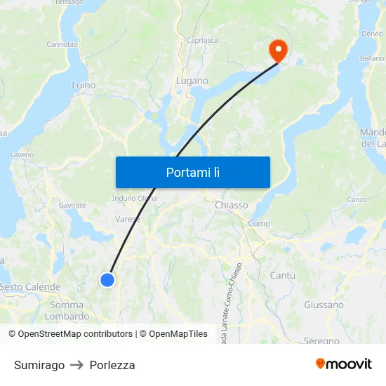 Sumirago to Porlezza map