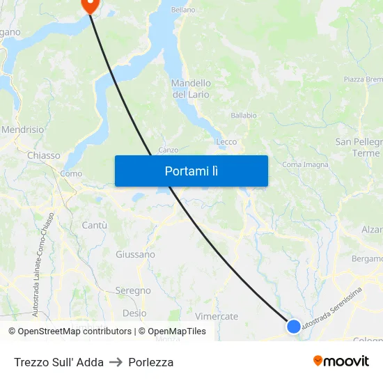 Trezzo Sull' Adda to Porlezza map
