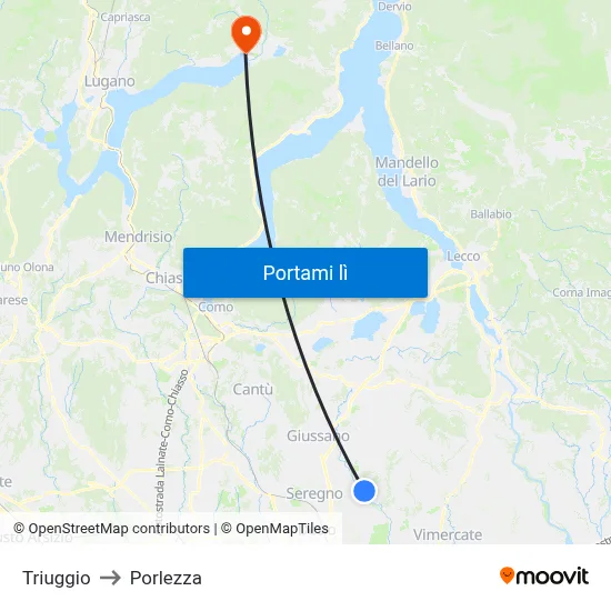 Triuggio to Porlezza map