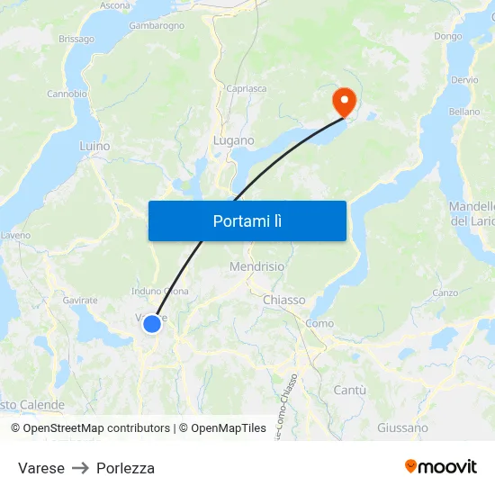Varese to Porlezza map