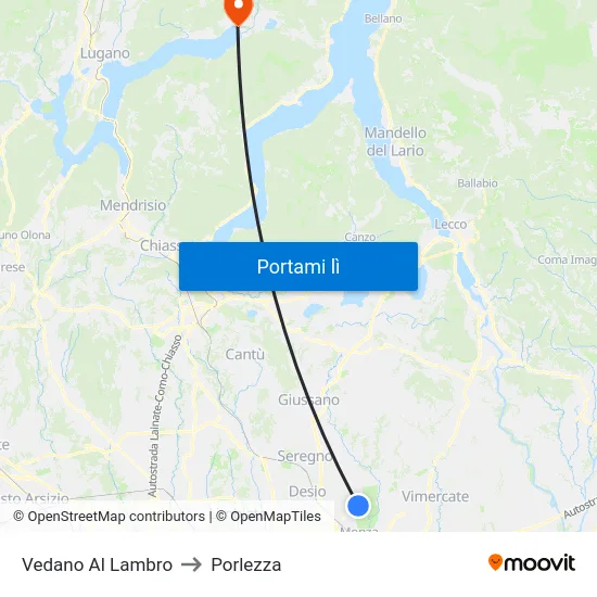 Vedano Al Lambro to Porlezza map
